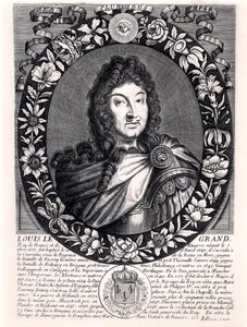 लुई XIV (1638-1715) फ्रांस के राजा, c.1680 (उत्कीर्णन) (b/w फोटो) द्वारा फ्रेंच स्कूल