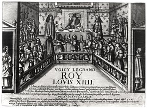 लुई XIV (1638-1715) प्रशासन न्याय (xylograph) (bw फोटो) द्वारा फ्रेंच स्कूल