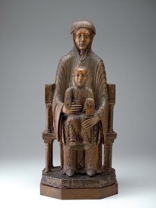 मैजोन एंड चाइल्ड इन मैजेस्टी, c.1150-1200 (लकड़ी, पॉलीक्रोम के निशान) द्वारा फ्रेंच स्कूल