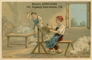 Maison Fontaine व्यापार कार्ड, थ्रेसिंग और कार्डिंग द्वारा फ्रेंच स्कूल