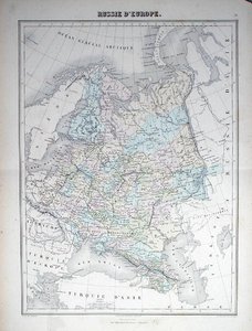 यूरोपीय रूस को दर्शाने वाला नक्शा, c.1840 (रंगीन उत्कीर्णन) द्वारा फ्रेंच स्कूल