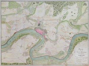 डसेलडोर्फ और आसपास के क्षेत्रों का नक्शा (कागज पर कलम और स्याही) द्वारा फ्रेंच स्कूल