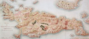जीन-बैप्टिस्ट डे विमेउर (1725-1807) रोशाम्बेऊ के आदेश पर फ्रांसीसी सेना द्वारा 1780-81 के कब्जे के समय रोड आइलैंड का मानचित्र