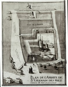 सेंट-जर्मेन-डेस-प्रेस के अभय का नक्शा, 1713 (कागज पर स्याही और गौचे) द्वारा फ्रेंच स्कूल