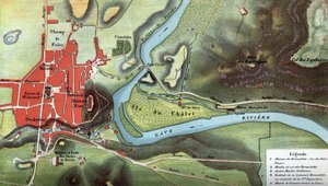 1858 में लूर्डेस देश का नक्शा, बर्नाडेट सोबिरस के दर्शन का वर्ष: यह उसके घर और गुफा के स्थान को दर्शाता है। उच्च पाइरेनीज़ (65)। हेनरी लासेरे द्वारा "" नोट्रे डेम डी लूर्डेस "" में क्रोमोलिथोग्राफी द्वारा फ्रेंच स्कूल