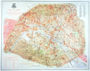 1854-71, 1871 तक पेरिस में विकास के हौसमैन काल के दौरान काम की सीमा को दर्शाने वाला मानचित्र