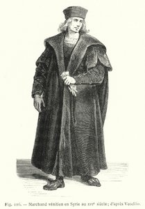 16वीं सदी में सीरिया में विनीशियन व्यापारी; Vecellio (उत्कीर्णन) के अनुसार द्वारा फ्रेंच स्कूल