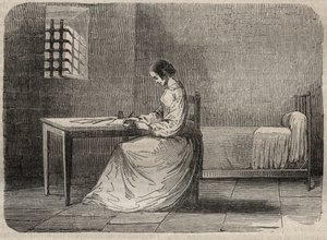 मैरी फॉर्च्यून कैपेल, मैरी लाफार्ज (मैडम) (1816-1852) उसकी जेल में फ्रांसीसी अपराधी - आर्मंड फाउक्वियर (1817-18?) 1858-1867 द्वारा "कॉज सेलेब्रेस डे टूस लेस पीपल्स" में उत्कीर्णन - निजी संग्रह द्वारा फ्रेंच स्कूल
