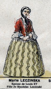 मैरी लेज़्ज़िंस्का (1703-1768), फ्रांस की रानी, लुई XV.in की पत्नी "" गैलेरिएड किंग्स और फ्रांस की क्वींस और 1643 से 1895 तक के शानदार पात्र"" एपिनल छवि। द्वारा फ्रेंच स्कूल