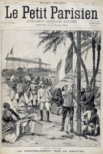 मिशन मारचंद: ऊपरी नील नदी पर उतरना - 02/10/1898 से "ले पेटिट पेरिसियन" में (उत्कीर्णन) द्वारा फ्रेंच स्कूल