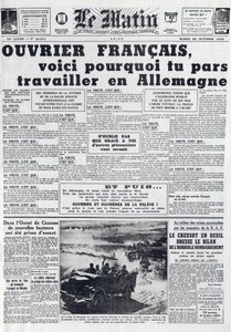 20 अक्टूबर 1942 का मॉर्निंग जर्नल नंबर 21311: द स्टो - अनिवार्य श्रम सेवा - जर्मनी में काम पर क्यों जाएं - द्वारा फ्रेंच स्कूल