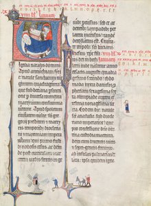 1270 के बाद &39;Obituaire de Notre Dame de Pres&39; से Ms.838 fol.55 हिस्ट्रीशीटेड इनिशियल्स &39;U&39; और &39;I&39; नाट्य और शिशु क्राइस्ट का चित्रण करते हैं (देखें 155905 भी) द्वारा फ्रेंच स्कूल