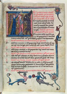 सुश्री 16261 fol.13v सेंट जेनेवीव एक दानव की मदद से एक देवदूत से लड़ते हुए, सेनसेर डे लएबे सैंटे-जेनेवीव से द्वारा फ्रेंच स्कूल