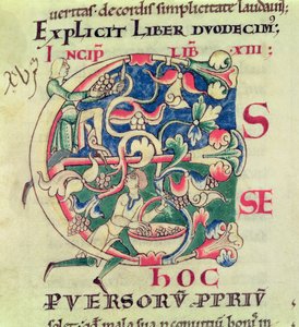 सुश्री 173 f.32 ऐतिहासिक प्रारंभिक ई में अंगूर की फसल का चित्रण, मोरलिया से जॉब में पोप ग्रेगरी द ग्रेट द्वारा किया गया है द्वारा फ्रेंच स्कूल