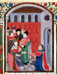 सुश्री जीन Menng 3045 fol.1 (1240-1305) द्वारा Boethius दर्शन के सांत्वना से फिलिप ले बेल (1268-1314) के लिए अपने अनुवाद की पेशकश द्वारा फ्रेंच स्कूल