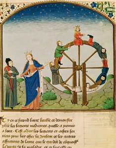 सुश्री 3045 फॉर्च्यून की व्हील के साथ Boethius fol.22v, दर्शन के सांत्वना से, जीन डे Meung द्वारा अनुवादित द्वारा फ्रेंच स्कूल