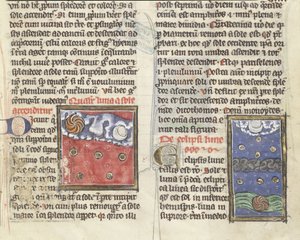 Ms 320 Fol.197r चंद्र ग्रहण और ग्रहों की चाल, 'डी नेचुरा रेरम' से थॉमस वैन कैंटिम्प्रे (1201-72) (वेल्लम) द्वारा द्वारा फ्रेंच स्कूल