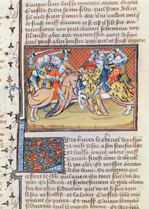 Ms 3479 t.1 fol.539 जब घोड़ों की झड़प होती है, तो मेसिर लैंसलेट डू लाक की पुस्तक से द्वारा फ्रेंच स्कूल