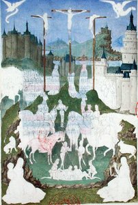 Ms 473 The Crucifixion or Golgotha, 'Heres de Charles de France' से अधूरा लघुचित्र, c.1466-69 (कागज पर गौचे) द्वारा फ्रेंच स्कूल