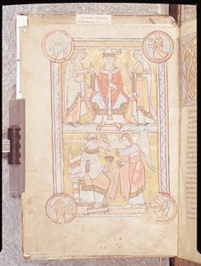 सुश्री 512 fol.4v सेंट ग्रेगरी द ग्रेट (c.540-604) अपने पिता, गोर्डियन और उनकी मां सिल्विया और एक स्वर्गदूत के रूप में लिबर पास्टरलिस से एक डूबे हुए व्यक्ति के बीच द्वारा फ्रेंच स्कूल