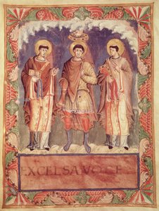 सुश्री लैट 1141 fol.2v द रिक्वेस्ट ऑफ चार्ल्स II (823-877) द रिचेस एंड ट्रेव्स के आर्कबिशप के साथ, सैक्रेमेनेर डी मेट्ज़ (159999 में भी देखें) द्वारा फ्रेंच स्कूल