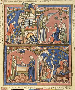 सुश्री एम 638 फॉल .4 आर अबीमेलेक और सैमसन, मॉर्गन पिक्चर बाइबल से, c.1244-54 द्वारा फ्रेंच स्कूल