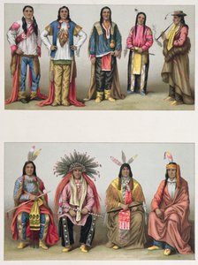 मिसिसिपी बेसिन से अमेरिकी मूल-निवासी और कोलोराडो से, ए। रैसिनेट द्वारा ली कॉस्टयूम हिस्टोरिक का चित्रण, पेरिस 1888 में प्रकाशित द्वारा फ्रेंच स्कूल