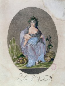 एक काले बच्चे और एक सफेद बच्चे को स्तनपान कराने वाली प्रकृति, c.1792 द्वारा फ्रेंच स्कूल