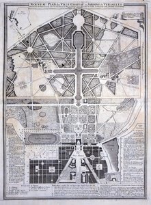 वर्साइल में टाउन, कैसल एंड गार्डन्स की नई योजना, 1714, द प्लेन्स, प्रोफाइल एंड द एविएशन ऑफ द टाउन एंड वर्से ऑफ वर्सेल्स, सी .177 प्रकाशित द्वारा फ्रेंच स्कूल