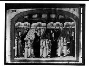 होटल Dieu, पेरिस, &39;द एक्टिव बुक ऑफ़ लाइफ़ ऑफ़ द होटल Dieu&39;, c.1482 (वेल्लुम) (163523 को भी देखें) से बीमार लोगों का झुकाव द्वारा फ्रेंच स्कूल