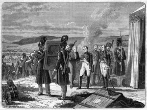 बोरोडिनो की लड़ाई की पूर्व संध्या पर, 7 सितंबर 1812: रोम के राजा के चित्र के सामने नेपोलियन - रोम के राजा नेपोलियन द्वितीय का चित्र नेपोलियन I को मॉस्कोवा (बोरोडिनो की लड़ाई) की लड़ाई की पूर्व संध्या पर लाता है। द्वारा फ्रेंच स्कूल