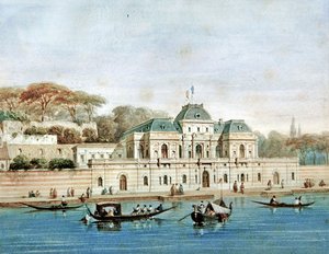 कॉन्स्टेंटिनोपल में फ्रांसीसी राजदूत का महल (रंग लिथो) द्वारा फ्रेंच स्कूल