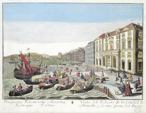 मार्सिले में टाउन हॉल और बंदरगाह के भाग के परिप्रेक्ष्य, c.1770 द्वारा फ्रेंच स्कूल