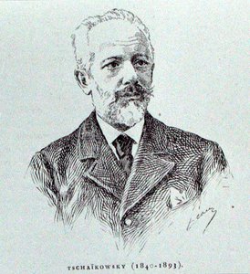 पेट्र इलिच त्चिकोवस्की (1840-93), पेरिस में प्रकाशित अल्बर्ट सोबीज़ द्वारा 'द हिस्ट्री ऑफ़ म्यूज़िक इन रशिया' का चित्रण द्वारा फ्रेंच स्कूल