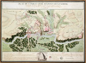 1805, 1808 में ऑस्ट्रियाई और फ्रांसीसी सैनिकों के बीच गनज़बर्ग की लड़ाई की घटनाओं की योजना द्वारा फ्रेंच स्कूल