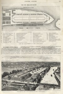 अंतर्राष्ट्रीय खेल की स्थापना की योजना, जिसे 1869 में बिलनकोर्ट द्वीप में बनाया जाना चाहिए - 1869 में बिलनकोर्ट द्वीप पर अंतर्राष्ट्रीय खेल की स्थापना का सामान्य दृश्य द्वारा फ्रेंच स्कूल
