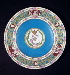 रूस की सेव्रेस कैथरीन द्वितीय (1729-96) की सेवा से प्लेट, सीवरेज, c.1779 (चीनी मिट्टी के बरतन) द्वारा French School