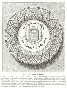 फ्रेंको-प्रशिया युद्ध, 1870 के दौरान पेरिस के मेयर एटीन एरागो के नाम के साथ प्लेट द्वारा फ्रेंच स्कूल