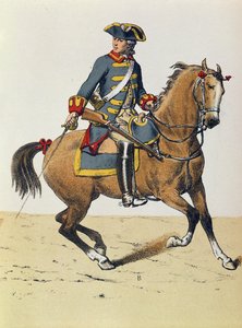 C.1750 का पुलिस अधिकारी घोड़े पर चढ़ा, 19 वीं सदी (रंग उत्कीर्णन)