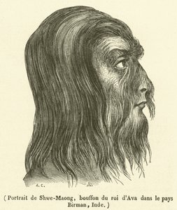 श्वे-माओंग का पोर्ट्रेट, बर्मी देश, भारत में अवा के राजा का विदूषक (उत्कीर्णन) द्वारा फ्रेंच स्कूल