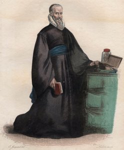 एम्ब्रोज़ पारे का पोर्ट्रेट (1509-1590), फ्रांसीसी सर्जन। एडमंड मेनेचेटे द्वारा "" ले प्लुटार्क फ़्रैंकैस "" से चित्रण द्वारा फ्रेंच स्कूल