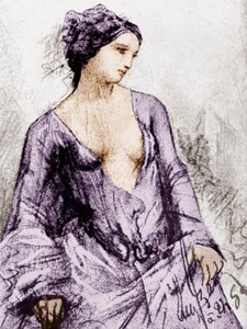 1852 में Apollonie Sabatier का पोर्ट्रेट, जो बॉडेलैरेस मालकिन थी, ड्राइंग, कोलॉरिज़्ड दस्तावेज़ द्वारा फ्रेंच स्कूल