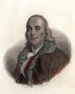 बेंजामिन फ्रैंकलिन (1706-1790), अमेरिकी भौतिक विज्ञानी, दार्शनिक और राजनीतिज्ञ का पोर्ट्रेट। "पोर्ट्रेट डेस होम्स उपयोगी" में द्वारा फ्रेंच स्कूल
