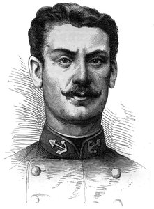 कैप्टन जोसेफ गैलिएनी (1849-1916), फ्रांसीसी सैनिक और खोजकर्ता का पोर्ट्रेट। 9 अप्रैल 1881 के "" ले मोंडे इलस्ट्र्रे "" एन ° 254 में उत्कीर्णन। द्वारा फ्रेंच स्कूल