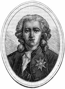 लुई सोलहवें (1734-1802), वित्तीय नियंत्रक के तहत फ्रांसीसी राजनीतिज्ञ चार्ल्स एलेक्जेंडर डी कैलोन का पोर्ट्रेट। मौरिस लाचत्रे द्वारा "हिस्टोइरे डेस पेप्स-रोइस-क्वीन एंड एम्पीयरर्स थ्रू द सेंचुरी" में उत्कीर्णन द्वारा फ्रेंच स्कूल