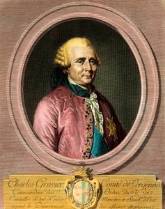 चार्ल्स ग्रेवियर का पोर्ट्रेट, काउंट ऑफ़ वेरगेन्स (1719 - 1787)। 18 वीं शताब्दी की नक्काशी। निजि संग्रह। द्वारा फ्रेंच स्कूल