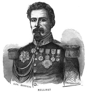 एमिल हेनरी मेलिनेट का पोर्ट्रेट (1798-1894) फ्रांसीसी जनरल। "लेस इलस्ट्रेशन्स डी ल'आर्मी फ़्रैन्काइज़ डे १७८९ ए १८८०" में उत्कीर्णन द्वारा फ्रेंच स्कूल