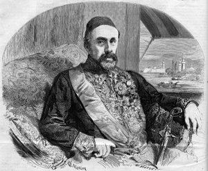 फौद (फुआद) पाशा (1815-1869), तुर्की के राजनेता और राजदूत का पोर्ट्रेट। "" द इलस्ट्रस वर्ल्ड" में मोरिन द्वारा उत्कीर्णन n° 65 जुलाई 10 द्वारा फ्रेंच स्कूल