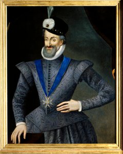 फ्रांस के राजा हेनरी चतुर्थ (1553-1610) का पोर्ट्रेट। उसके पास पवित्र आत्मा के आदेश (पवित्र आत्मा का आदेश) के प्रतीक चिन्ह का हार है। 17वीं सदी की अनाम फ्रांसीसी पेंटिंग। तेल के रंगों से केन्वस पर बना चित्र। मंद: 0,95x1,13m। अनिवार्य उल्लेख: सुली सुर लोई द्वारा फ्रेंच स्कूल