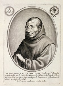 बाल्टाजार मोनकॉर्नेट (c.1600-68) द्वारा उत्कीर्ण मारिन मेरसेन (1588-1648) का चित्र द्वारा फ्रेंच स्कूल